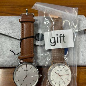BUREI Men's Fashion Minimalist Wrist Watch Analog Date, Leather Strap  w/Gift
